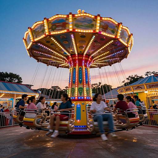 Vibrant Amusement Park Saucer Ride
