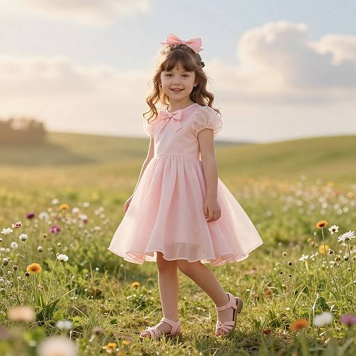 Young Girl in Pink Dress Meadow
