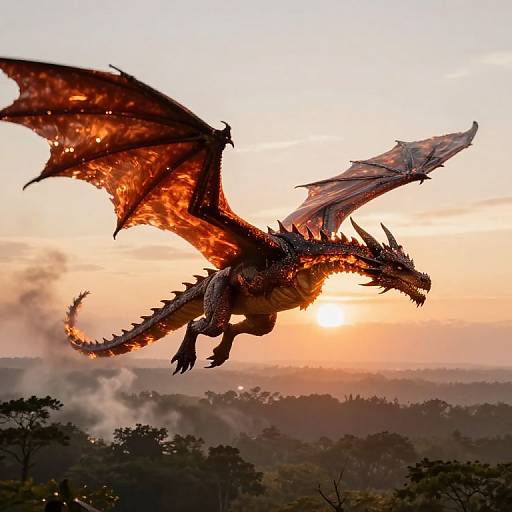 Fiery Dragon Soaring at Sunset