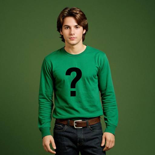 Young man in green shirt with question mark