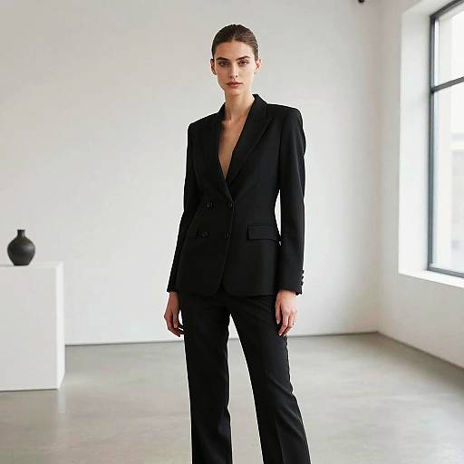 Fashion Model in Sleek Black Pantsuit