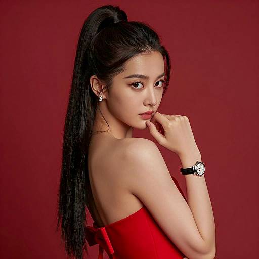 Elegant Young Woman in Red Dress