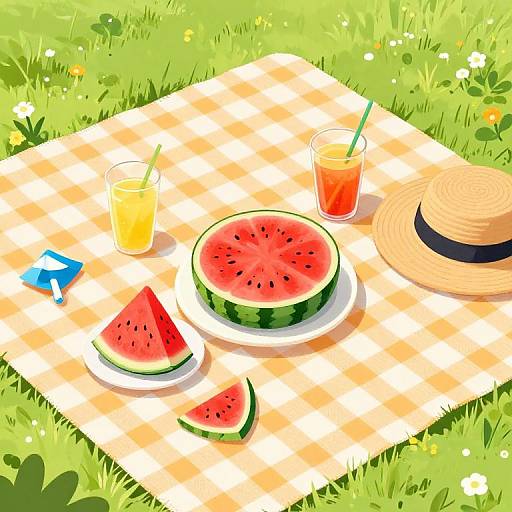 Cheerful Watermelon Picnic Illustration