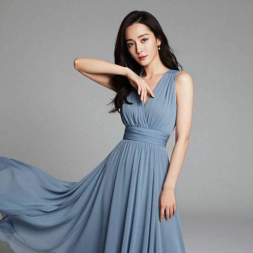 Elegant Woman in Flowing Blue Dress