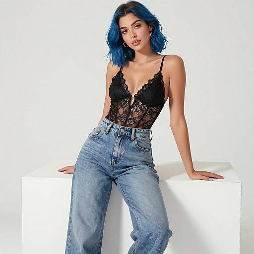 Chic Digital Illustration of a Blue-Haired Woman