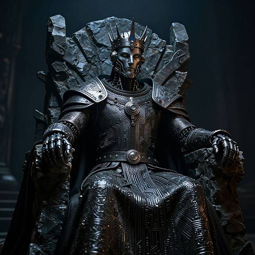 Medieval Cyborg King on Throne