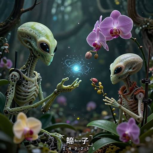Alien Botanists Tending Quantum Orchids