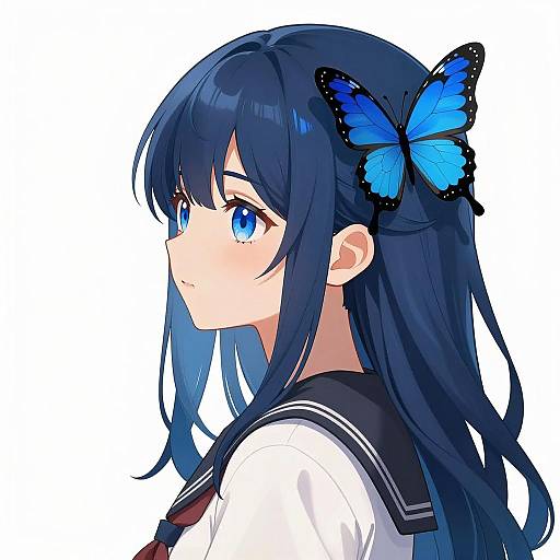 Young Woman with Blue Butterfly Hairpiece