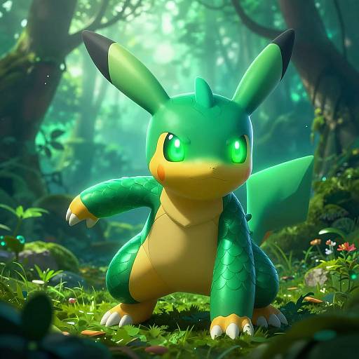 Vibrant Green-Eyed Fantasy Pokémon