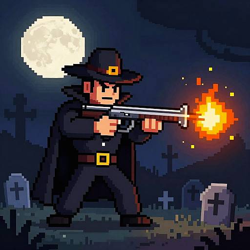 Pixel Art Vampire Hunter in Graveyard