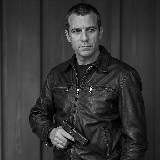 High-Contrast Noir Portrait with Handgun