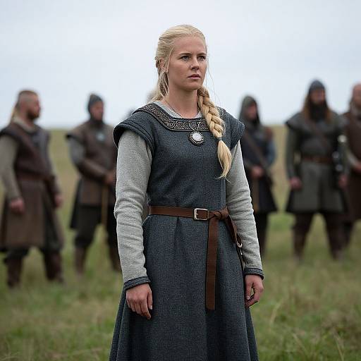 Woman in Viking Costume Standing in Field