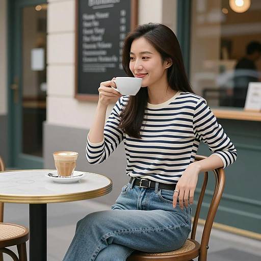 Relaxed Asian Woman at Café Scene
