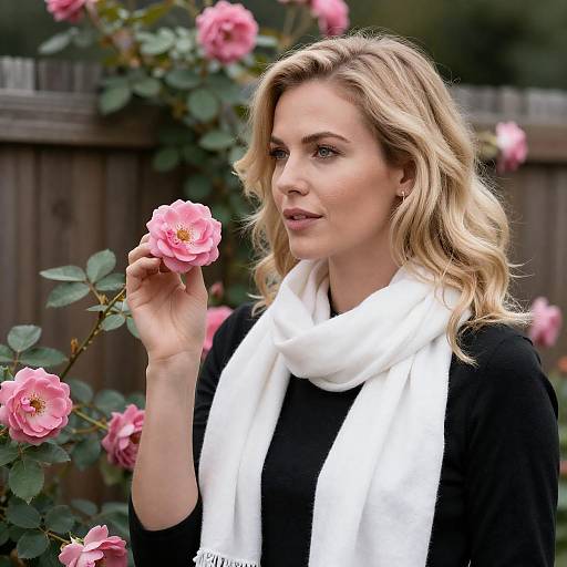 Blonde Woman in Garden with Roses