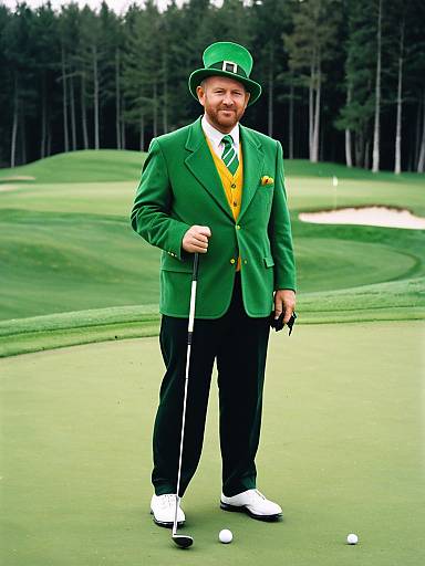 Man in Leprechaun Golfer Costume on Golf Course