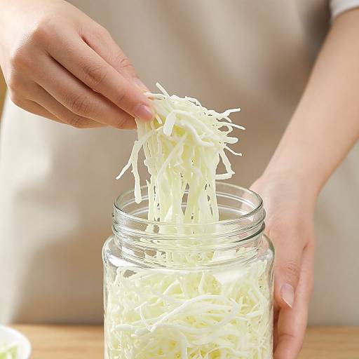 Woman Scooping Shredded Cabbage
