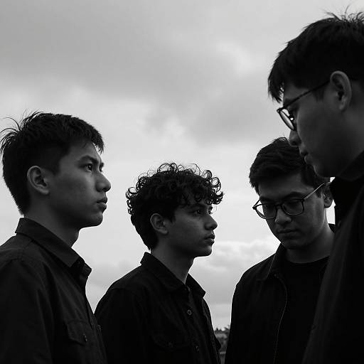 Black and White Profile Portrait of Four Men