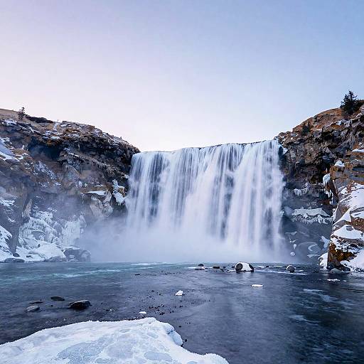 Twilight Frozen Waterfall Scene