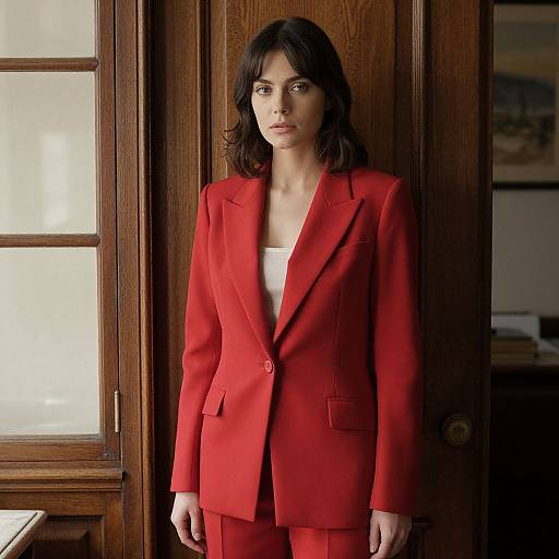 Confident Woman in Vintage Red Blazer