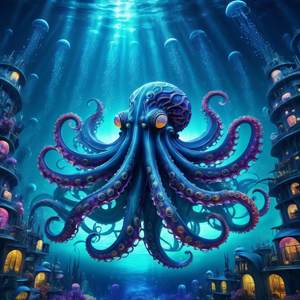 Surreal Colossal Octopus in Vibrant Ocean