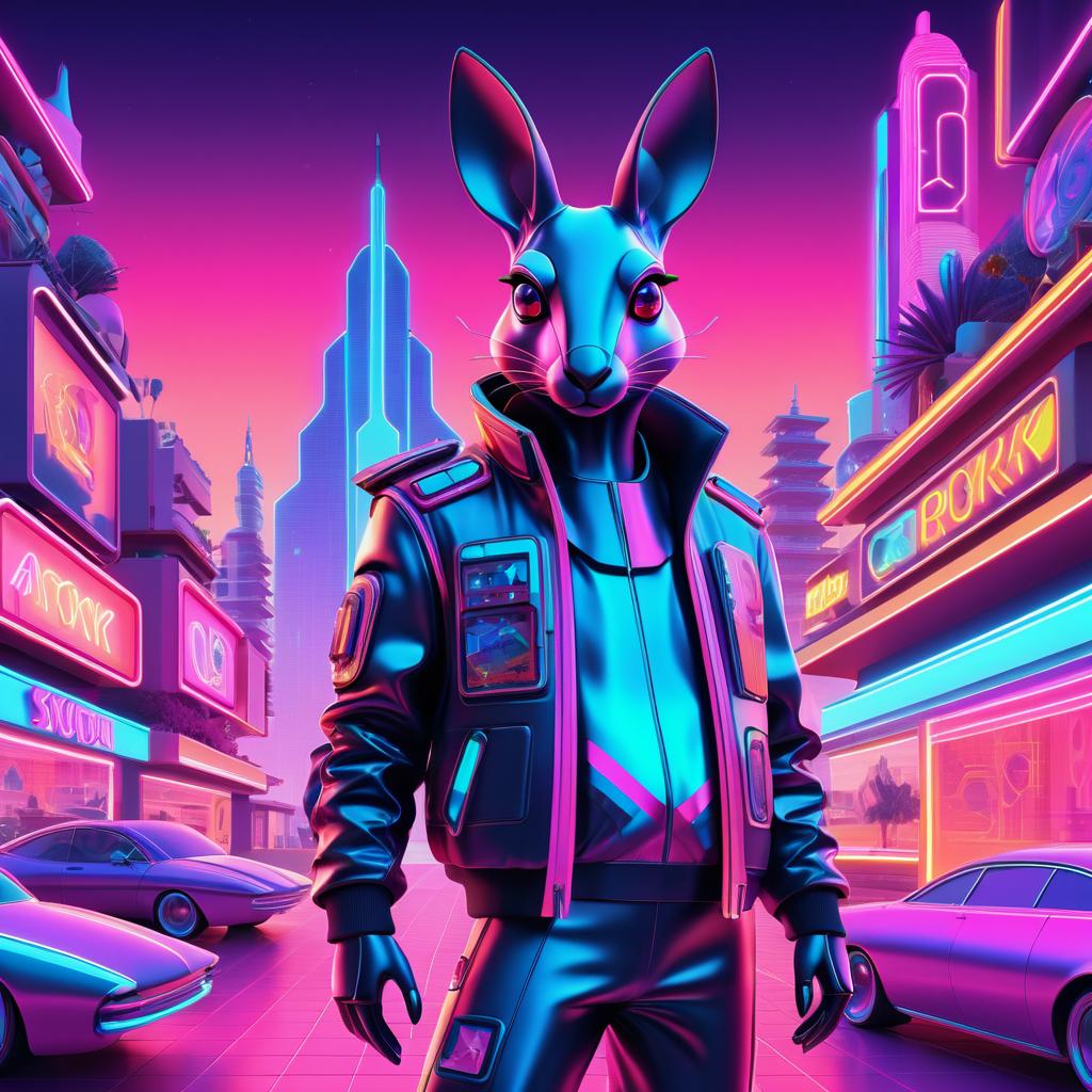 Futuristic Kangaroo in Retro Sunset