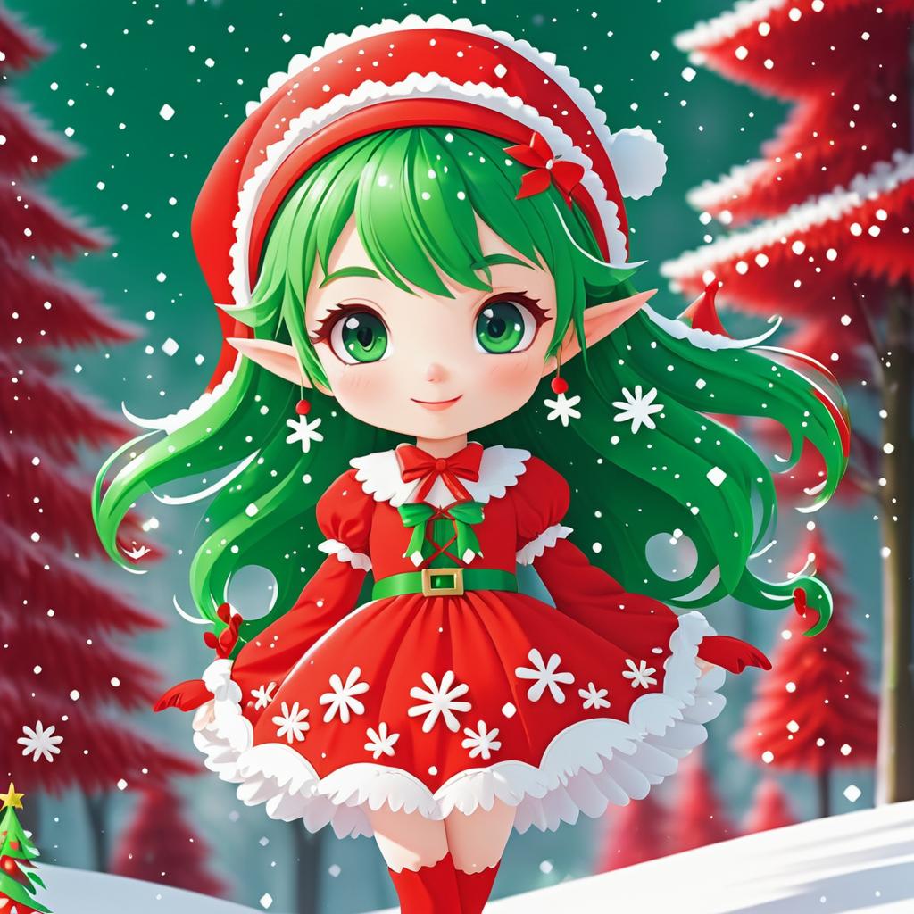 Cheerful Anime Elf in Festive Scene