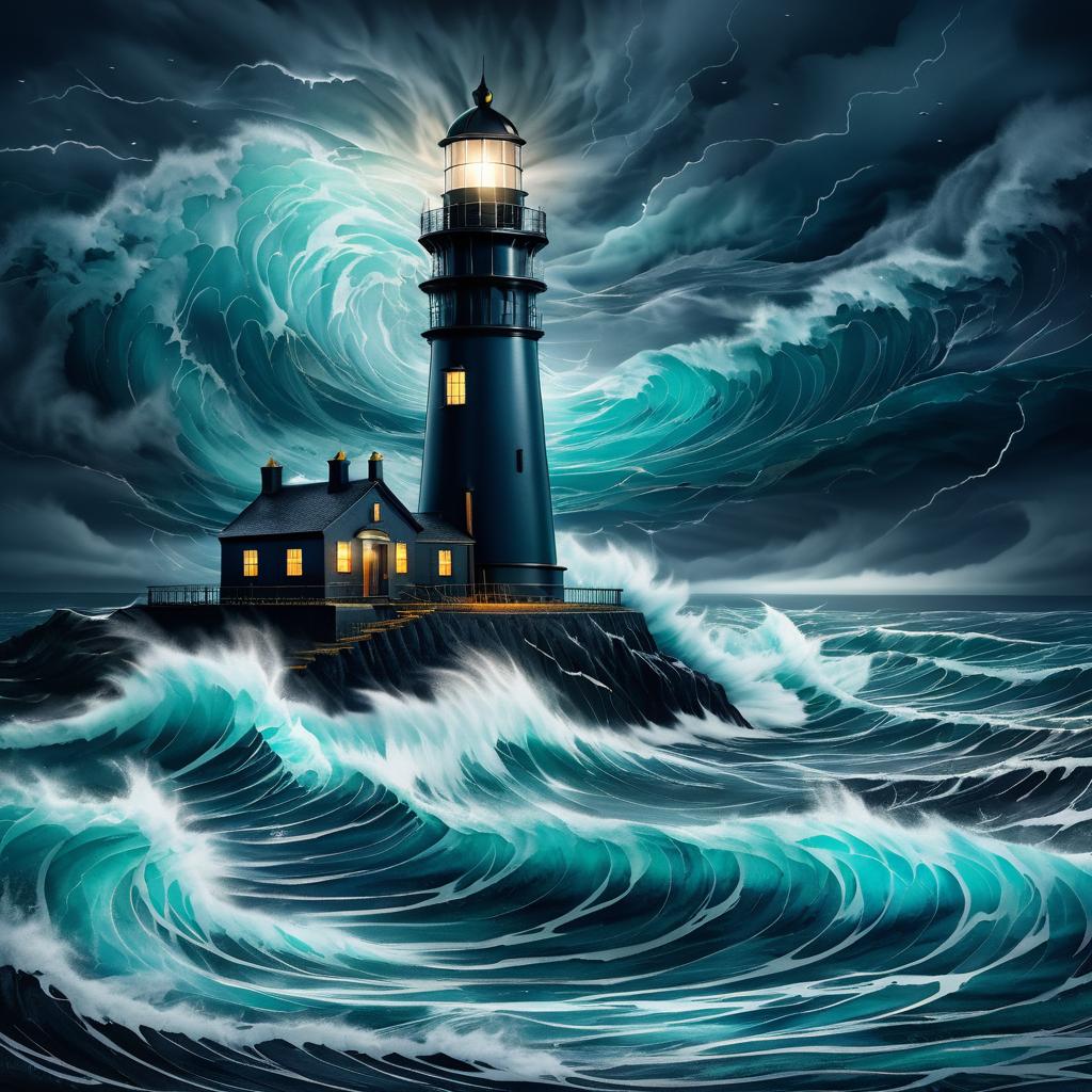 Stormy Sea with Lighthouse Artwork