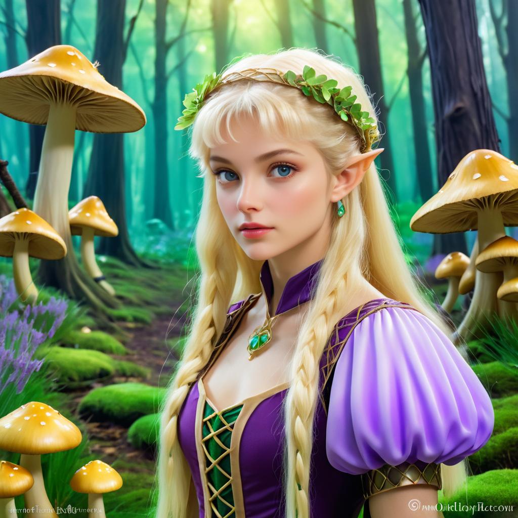 Enchanted Elf Among Mystical Mushrooms