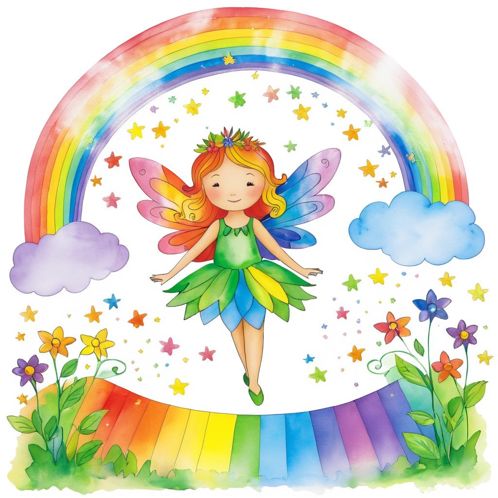 Whimsical Fairy with Rainbow Drawing