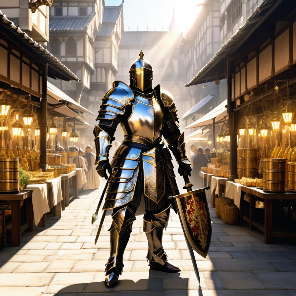 Legendary Knight in Medieval Marketplace