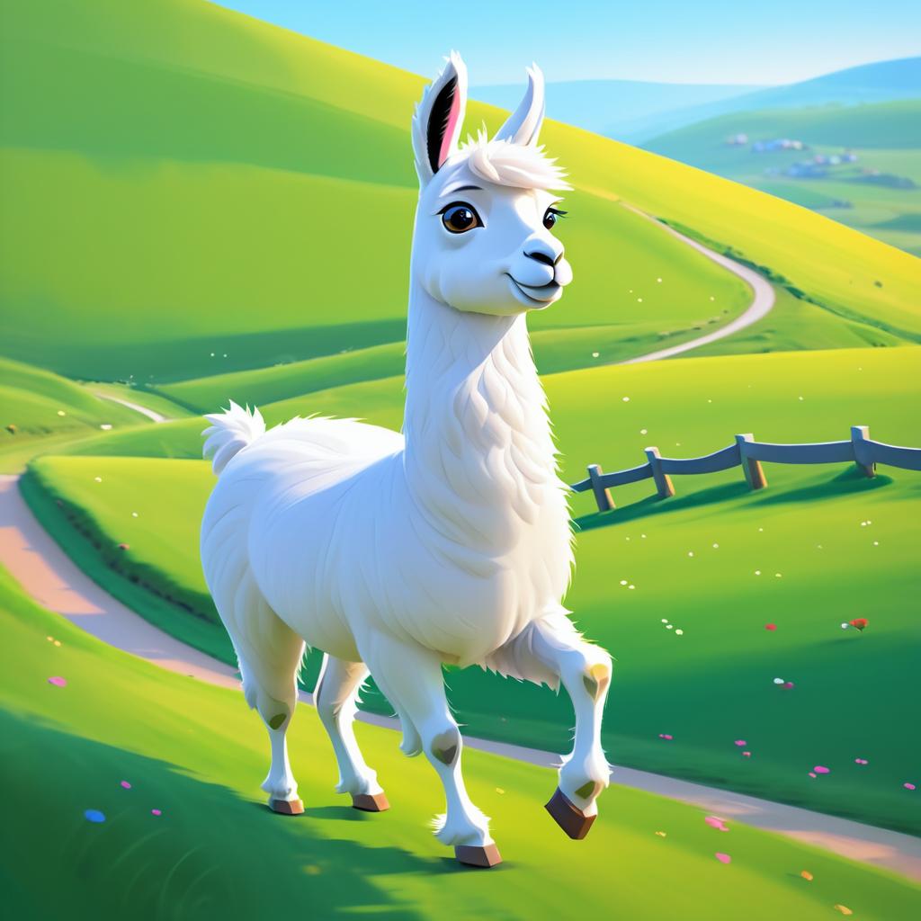 Whimsical Cartoon Llama in Nature