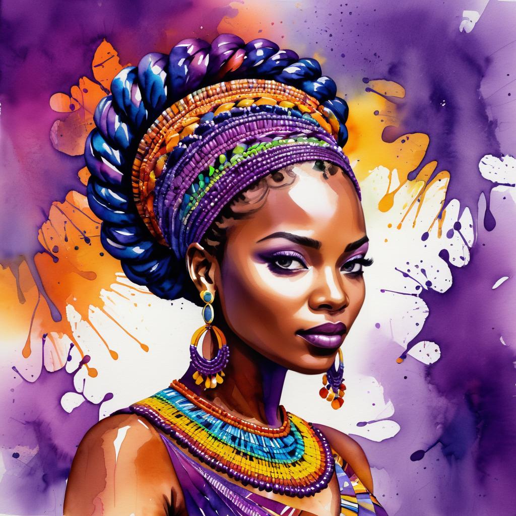 Vibrant African Woman in Watercolor Art