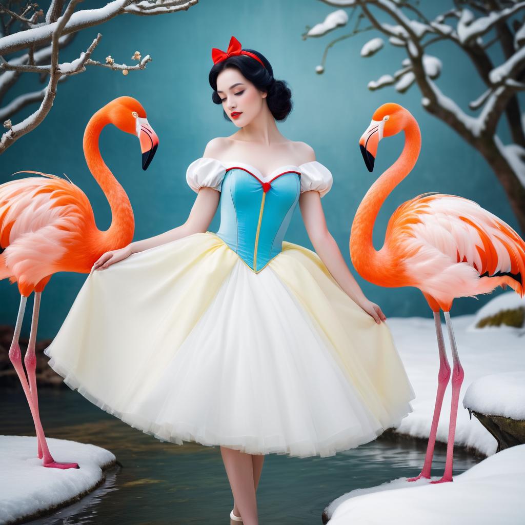 Whimsical Flamingo as Snow White