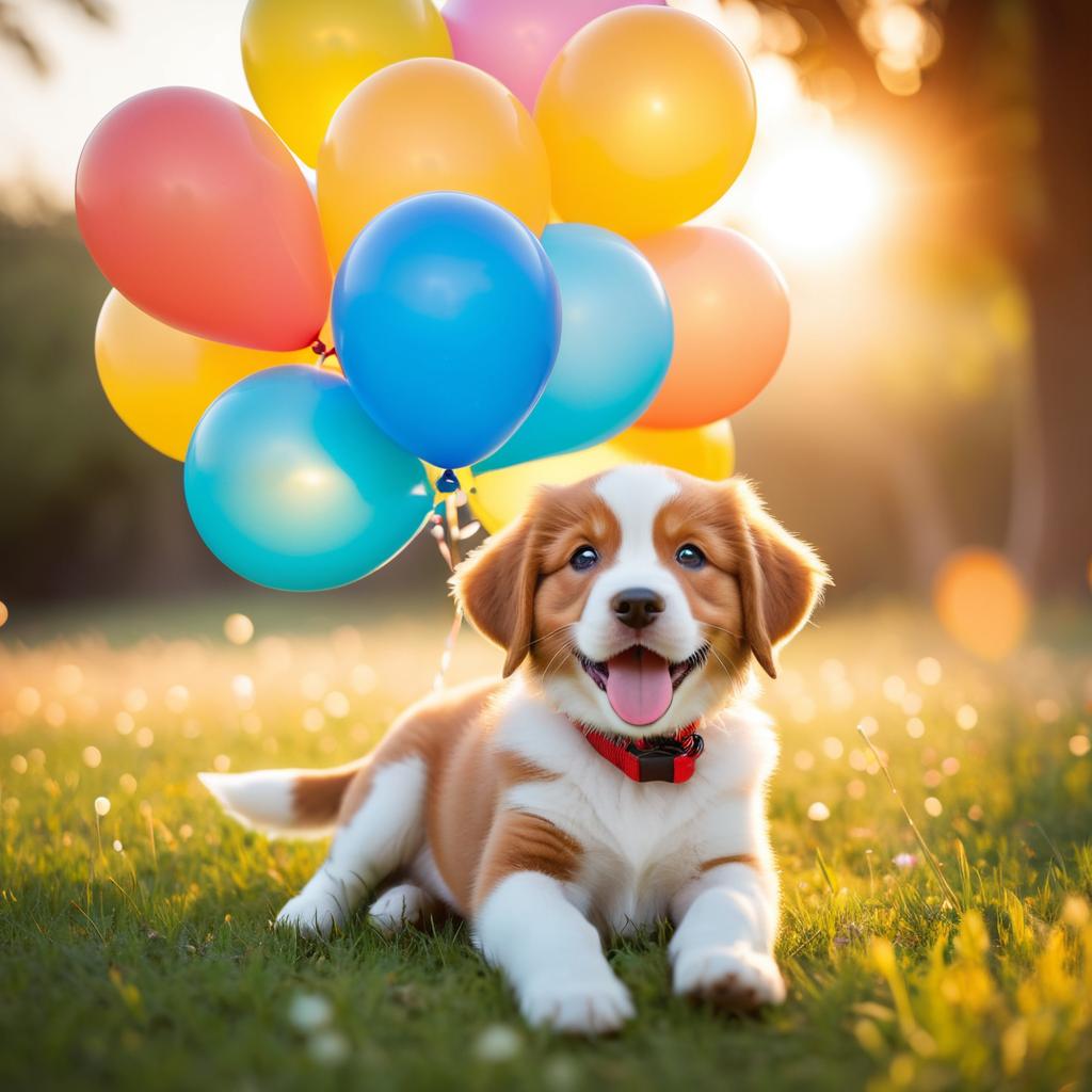 Joyful Puppy Surrounded by Balloons