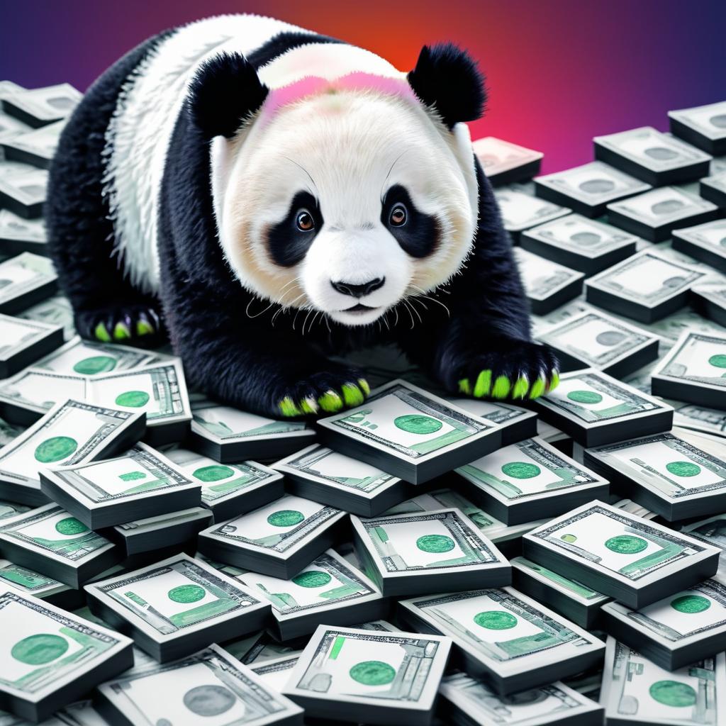 Humorous Portrait of a Money Counting Panda