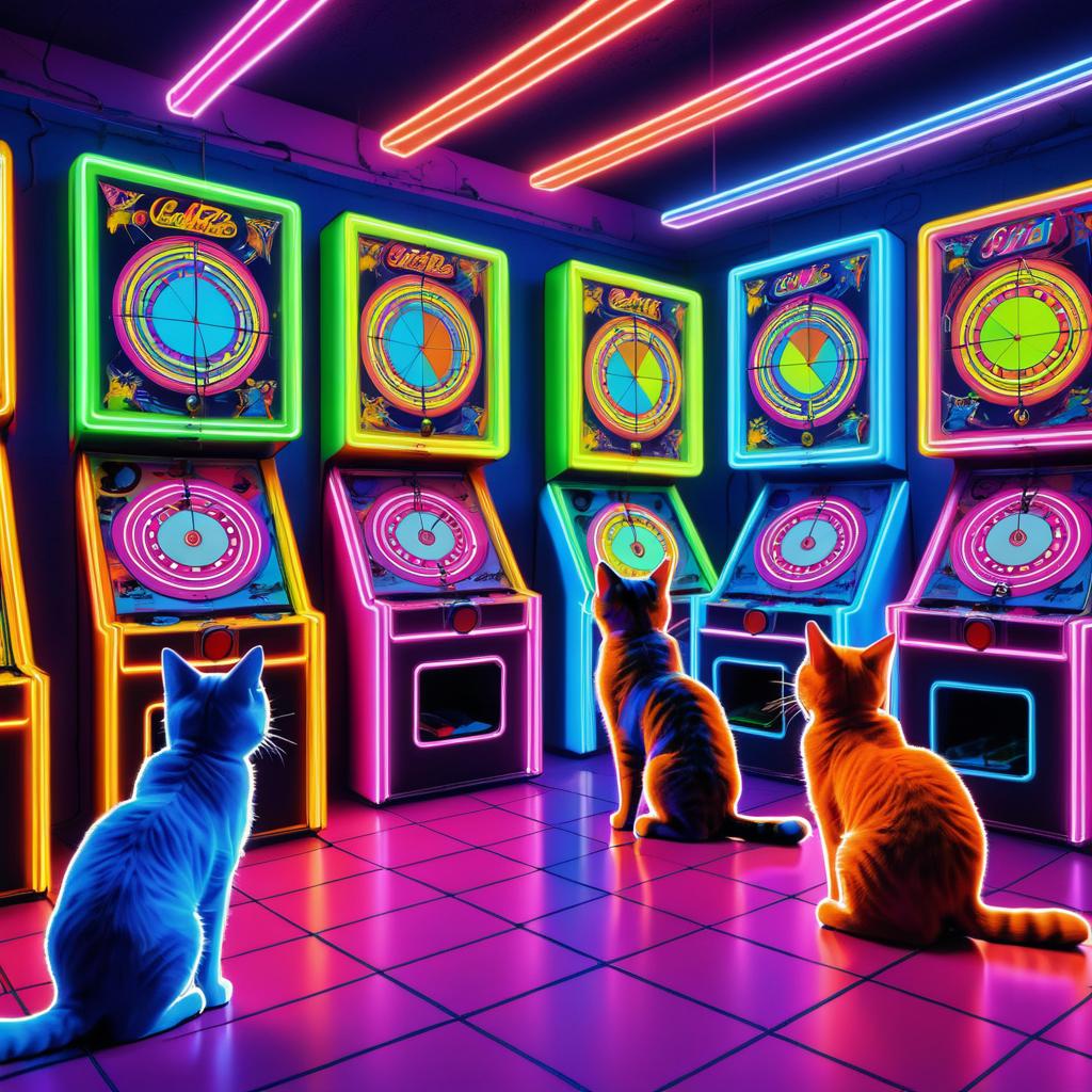 Whimsical Cats at Neon Arcade