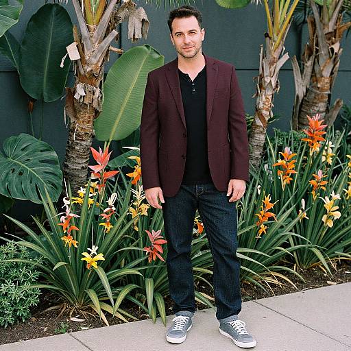 Stylish Man in Tropical Garden