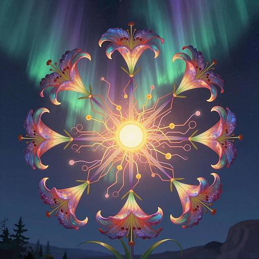 Cosmic Creature Design with Vibrant Flora