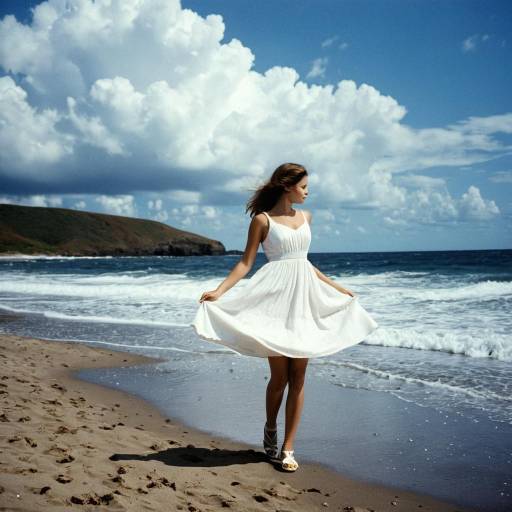 Solo Girl in White Dress at Beach