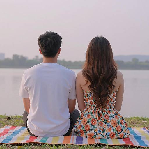 Serene Lake Reflection: Woman and Man