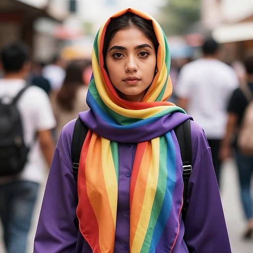 Woman in Vibrant Rainbow Costume