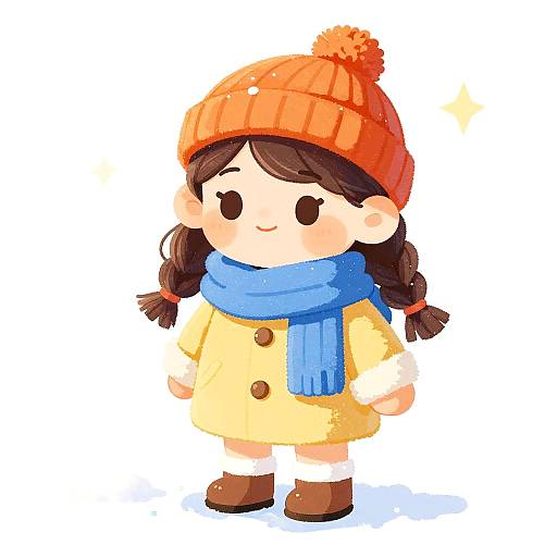 Whimsical Cartoon Girl in Snow