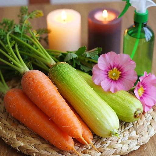 Fresh Vegetables and Flowers with Candles