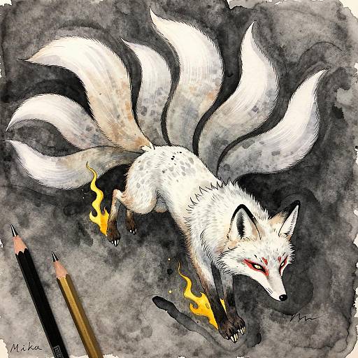 Mystical White Fox with Nine Tails