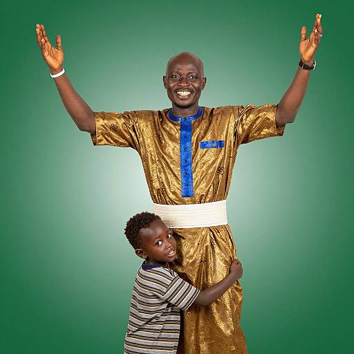 African Man and Boy Embracing Joyfully