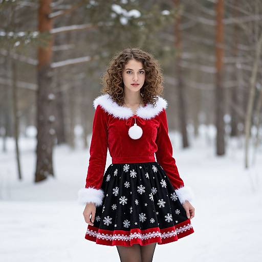 Festive Winter Portrait in Snowy Forest
