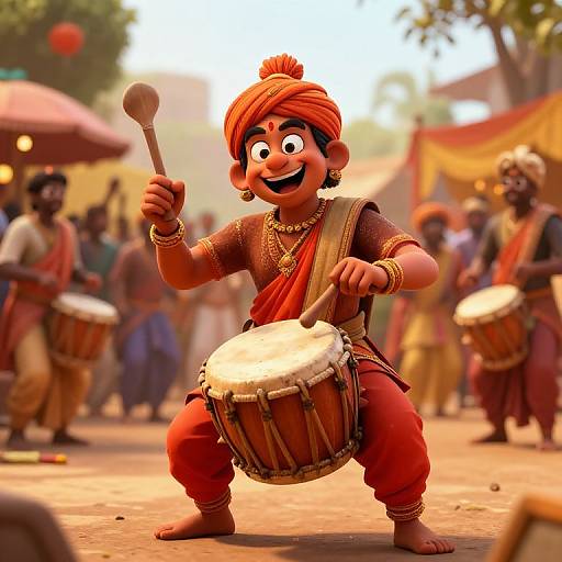 Goofy Indian Cartoon Drummer