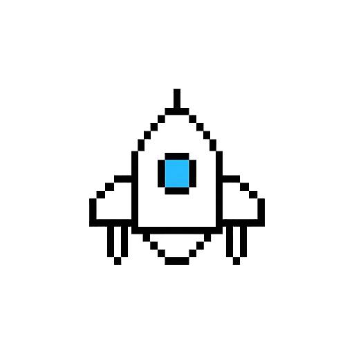 Pixel art of a white, square-shaped creature with a blue eye and black legs on a white background. Simple, blocky style.