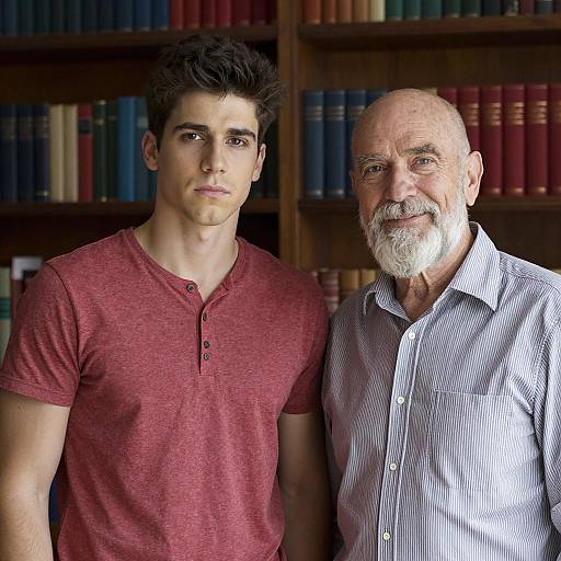 Portrait of Young and Older Men in Library