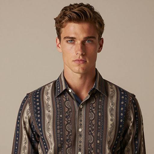 Young Man in Patterned Paisley Shirt